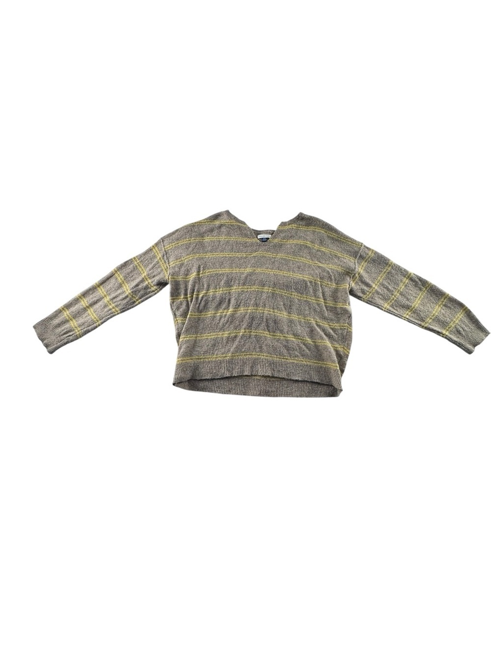 American Eagle Outfitters Gray V-Neck Sweater with Yellow Stripes